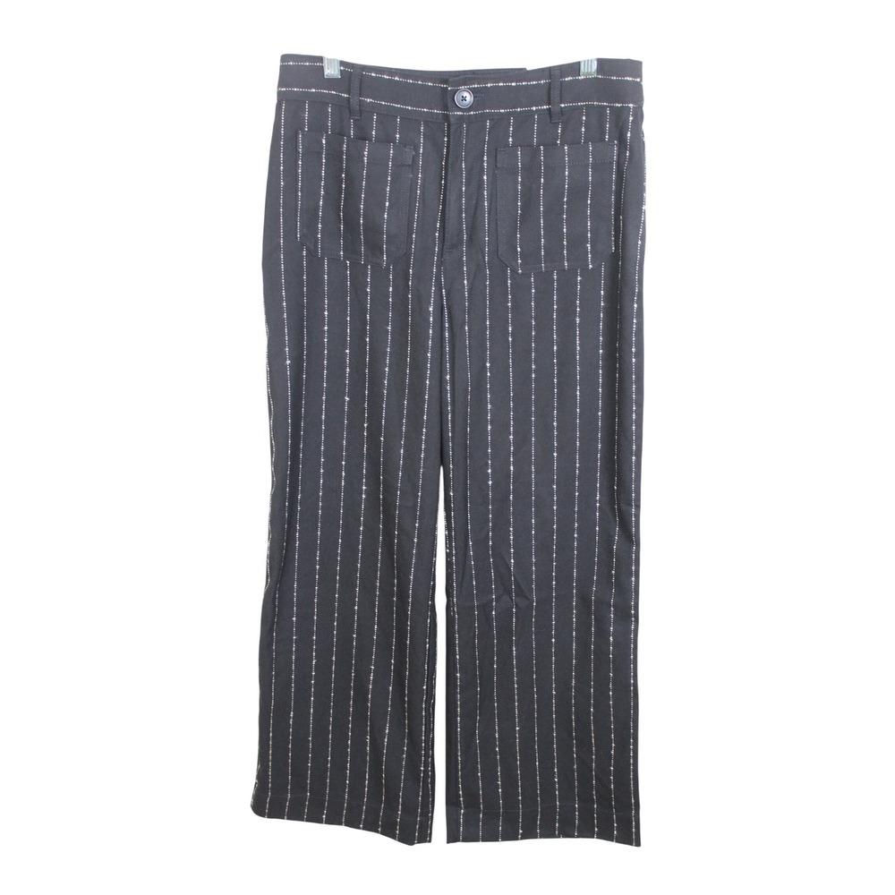 LOFT The Palmer Wide Leg Pants Black Pinstripe High Rise Petite 6P NWT